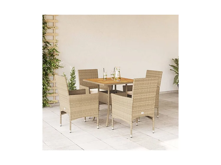Ensemble à manger de jardin et coussins 5pcs beige rotin acacia