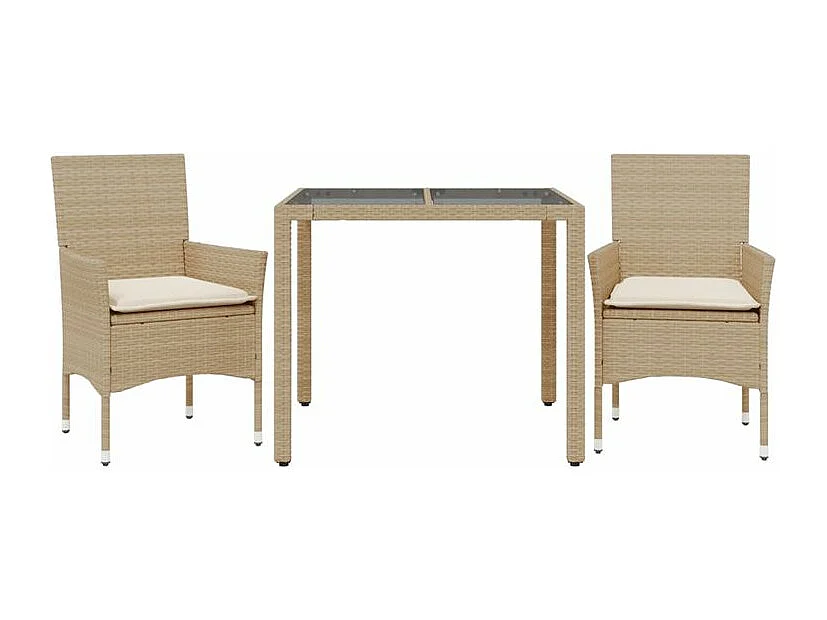 Ensemble à manger de jardin et coussins 3 pcs beige rotin verre