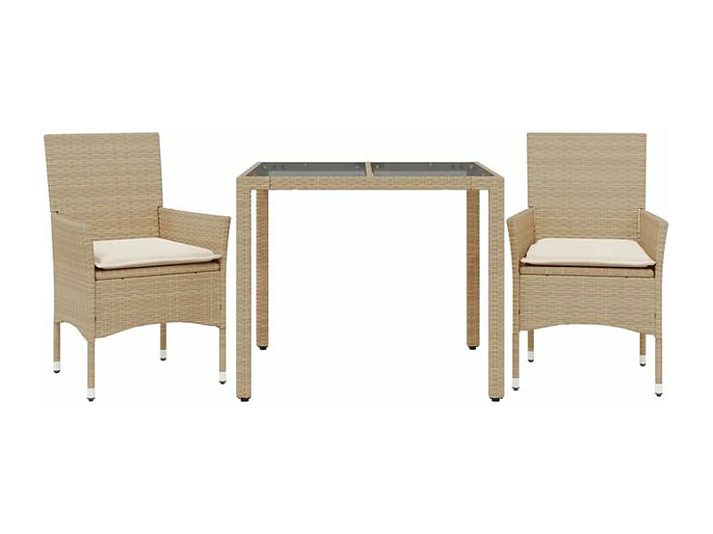 Ensemble à manger de jardin et coussins 3 pcs beige rotin verre