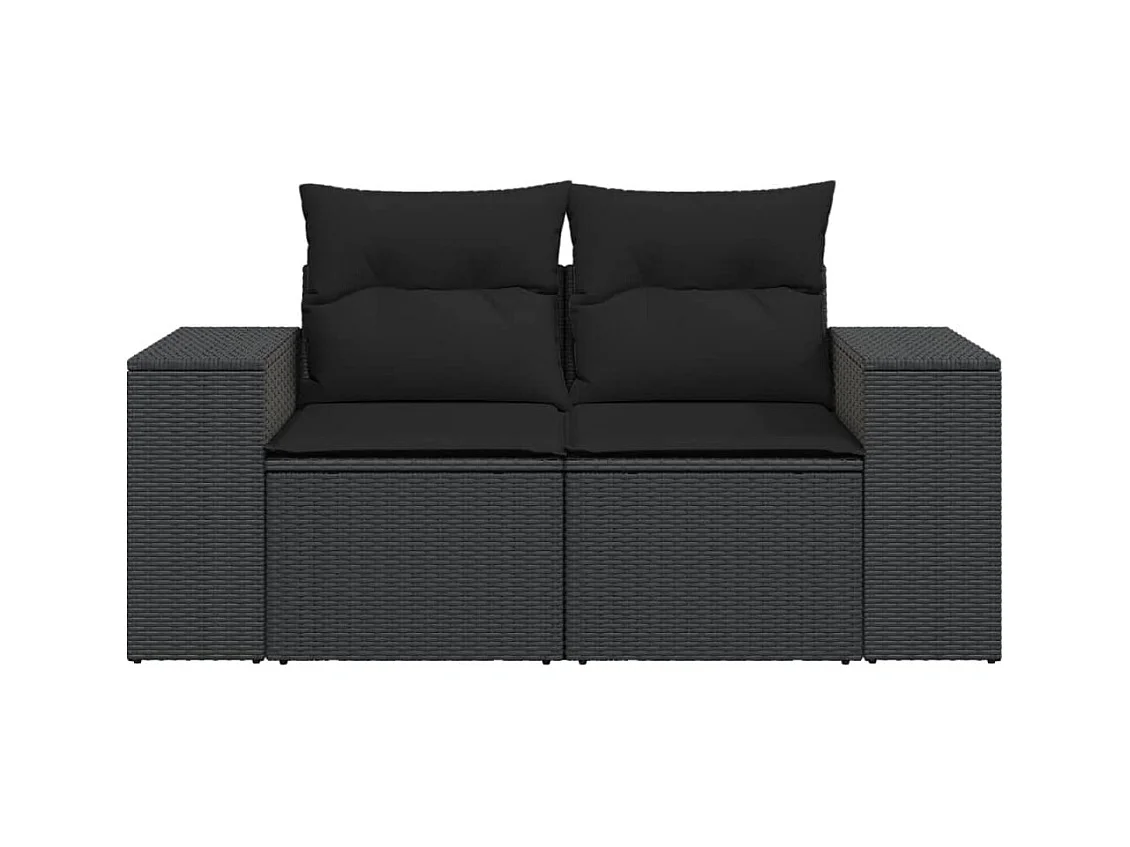 Canapé de jardin avec coussins 2 places noir résine tressée