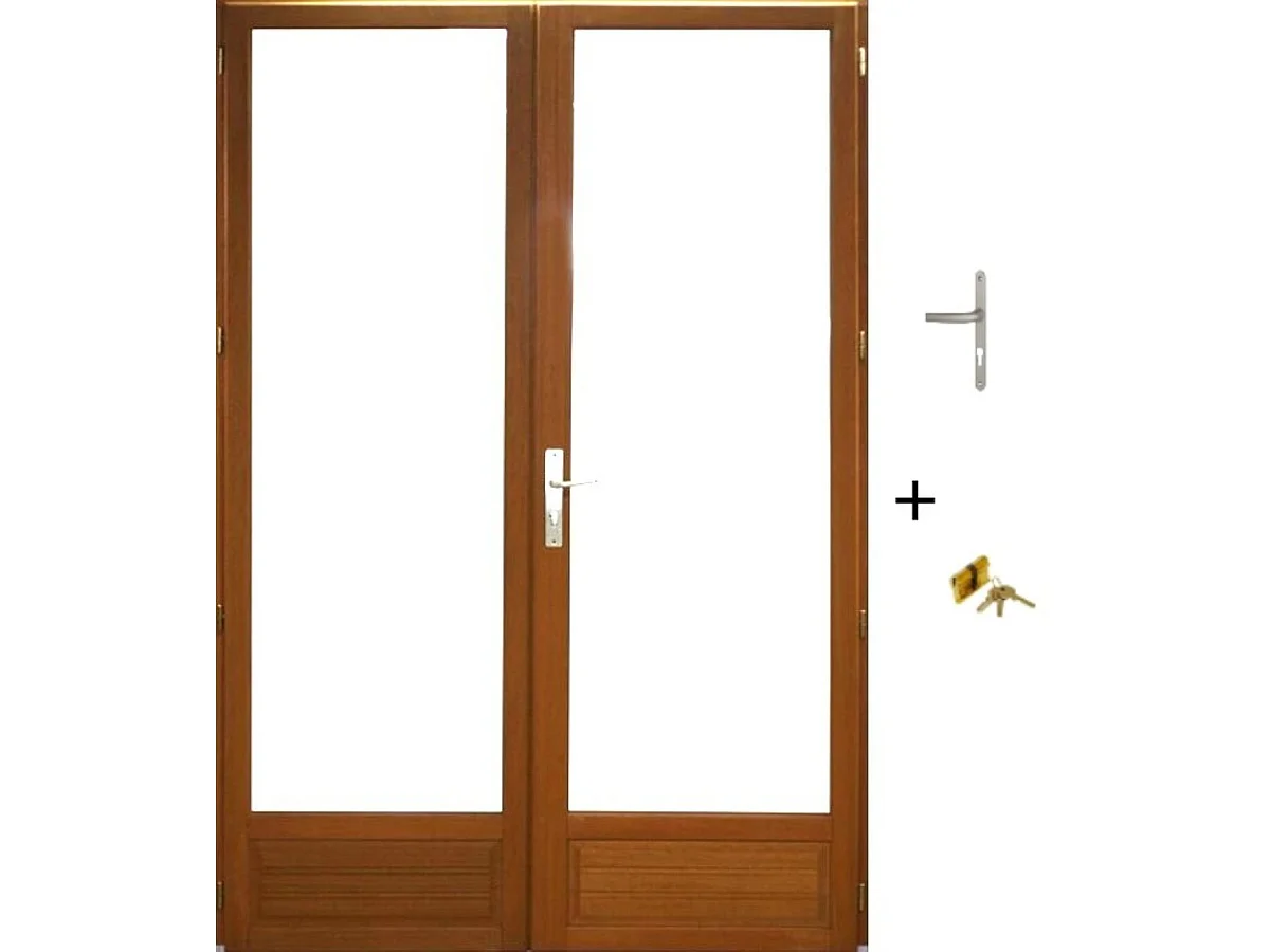 Porte Fenetre Bois 2 Vantaux H215 X L140 Cm Côte Tableau (poignée, Barillet Ref 01245f924) Gd Menuiseries