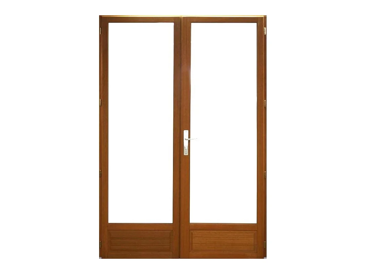 Porte Fenetre Bois 2 Vantaux H205 X L120 Cotes Tableau + Poignee Et Barillet (ref 01245f924) Gd Menuiseries