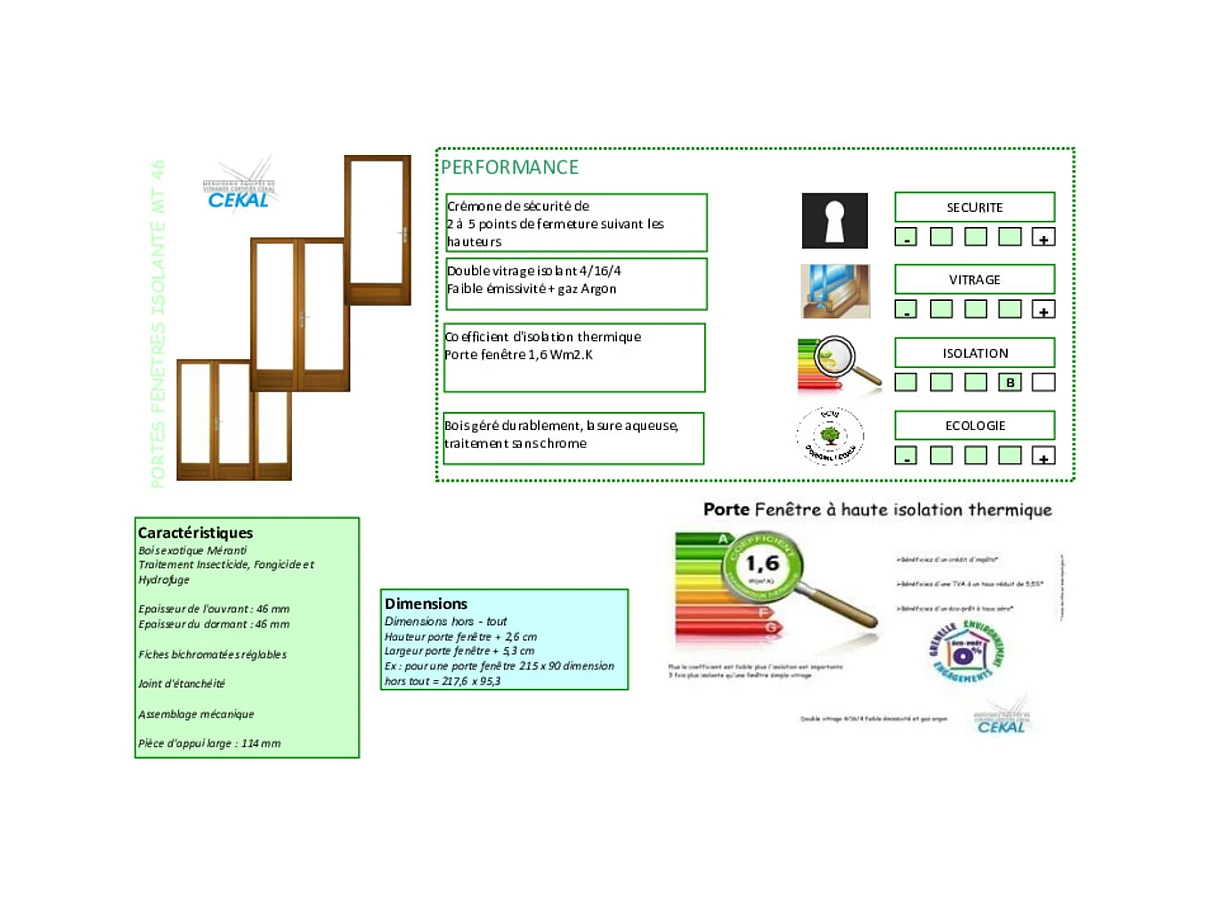 Porte Fenetre Bois 2 Vantaux H215 X L100 Cotes Tableau + Poignee Et Barillet (ref 01245f924) Gd Menuiseries