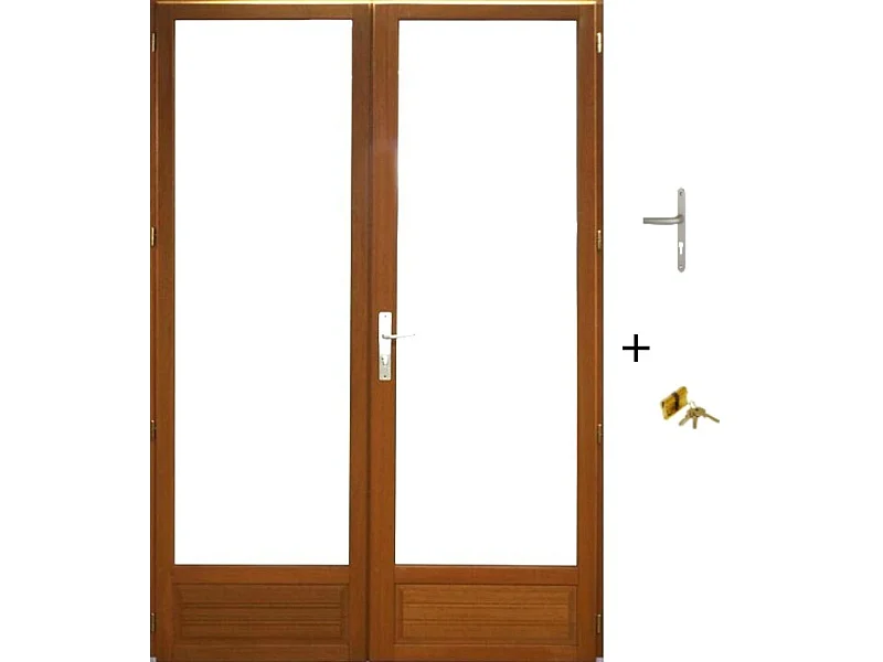 Porte Fenetre Bois 2 Vantaux H215 X L100 Cotes Tableau + Poignee Et Barillet (ref 01245f924) Gd Menuiseries