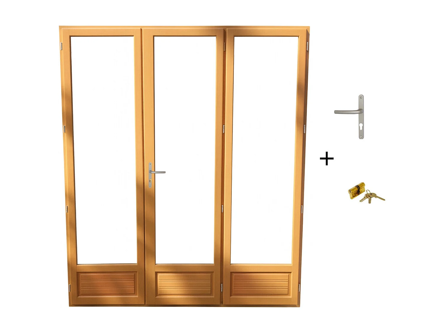 Porte Fenetre Bois 3 Vantaux  H215 X L180 Cotes Tableau + Poignee Et Barillet (ref 01245f924) Gd Menuiseries