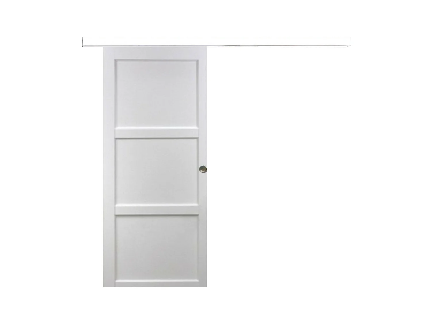 Porte Coulissante Korya Blanc 3 Panneaux H204 X L93 + Rail Alu Bandeau Blanc Et Coquilles Gd Menuiseries