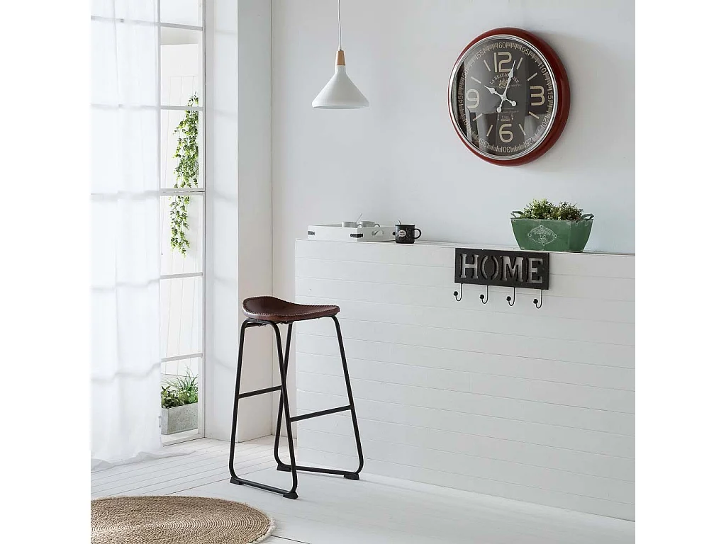 Tabouret en métal et cuir marron 46x46x80h