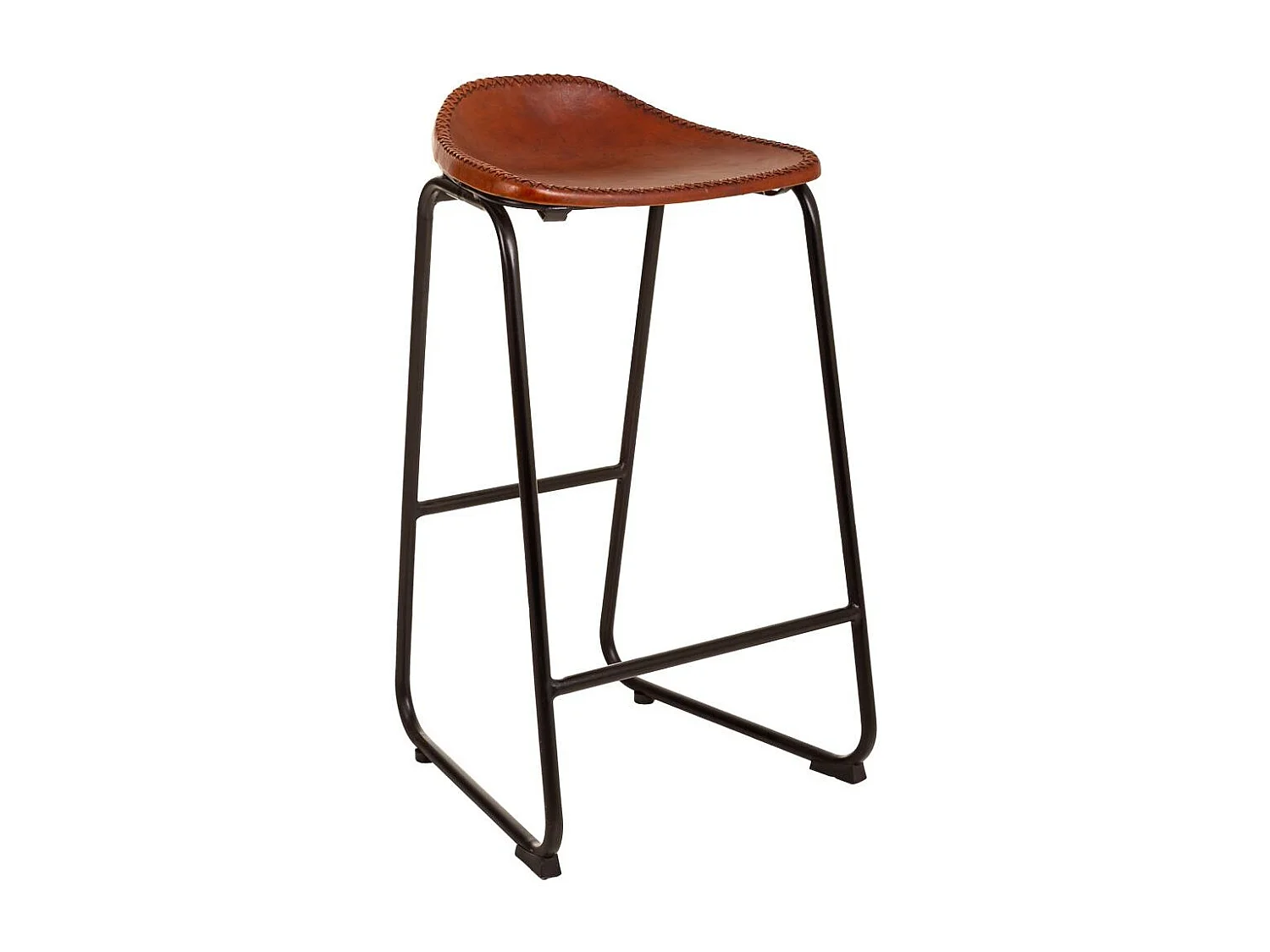 Tabouret en métal et cuir marron 46x46x80h