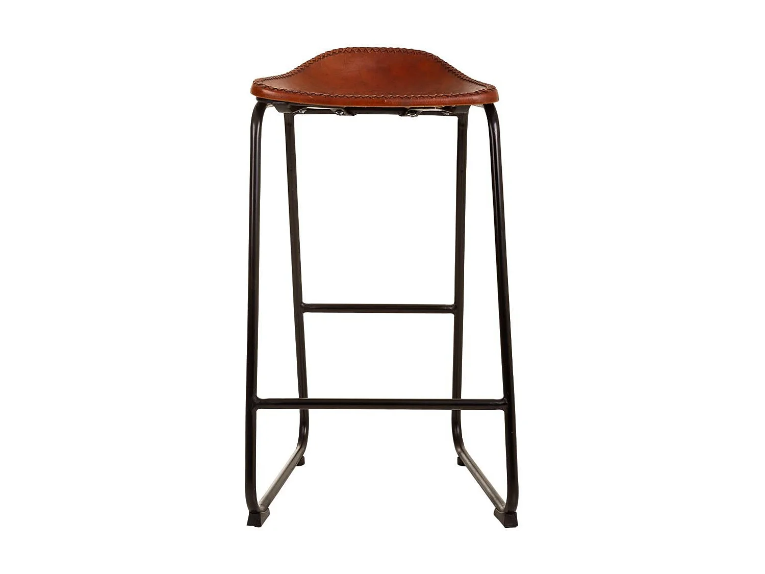Tabouret en métal et cuir marron 46x46x80h