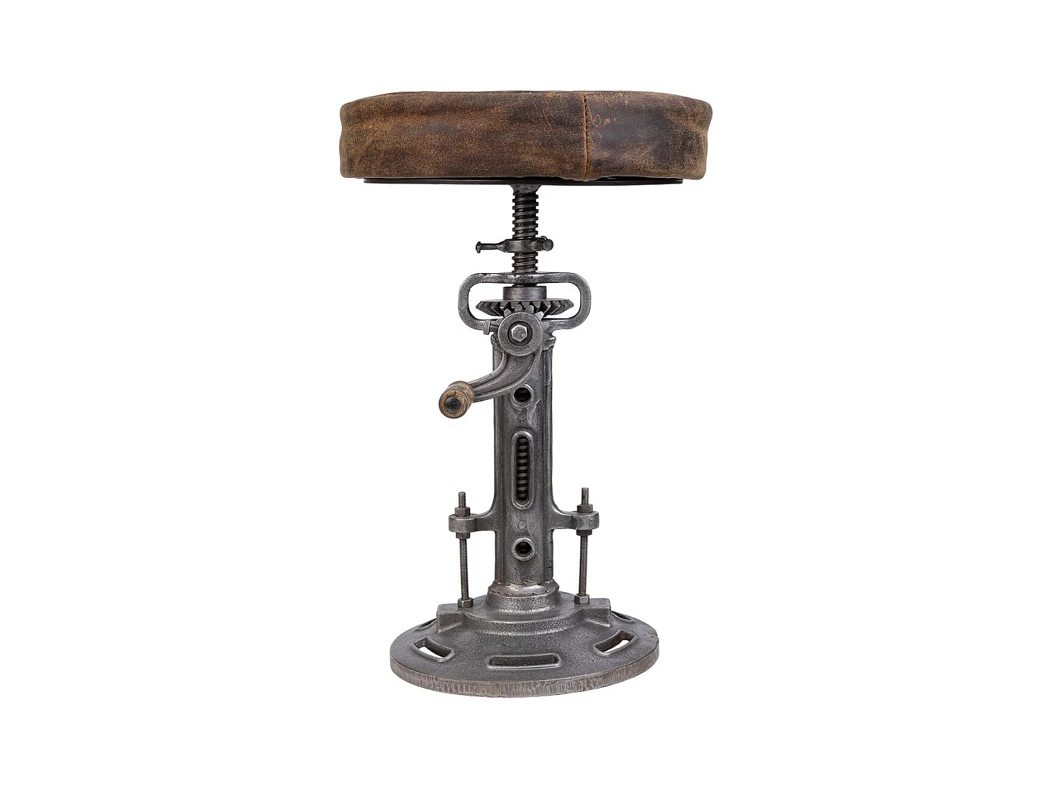 Taburete de metal y piel marrón 32x32x57