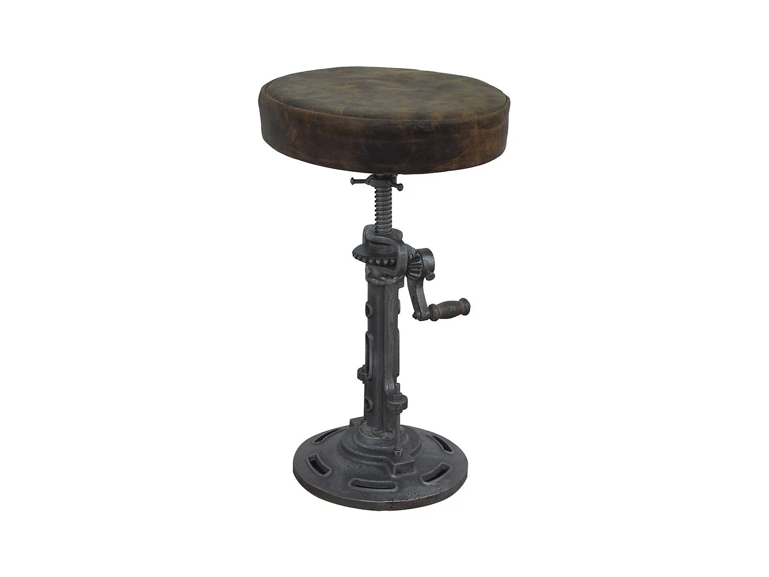 Taburete de metal y piel marrón 32x32x57