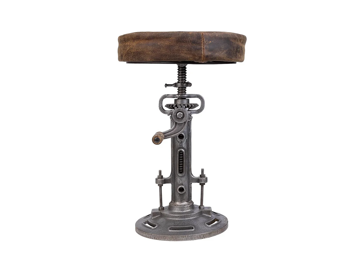 Taburete de metal y piel marrón 32x32x57