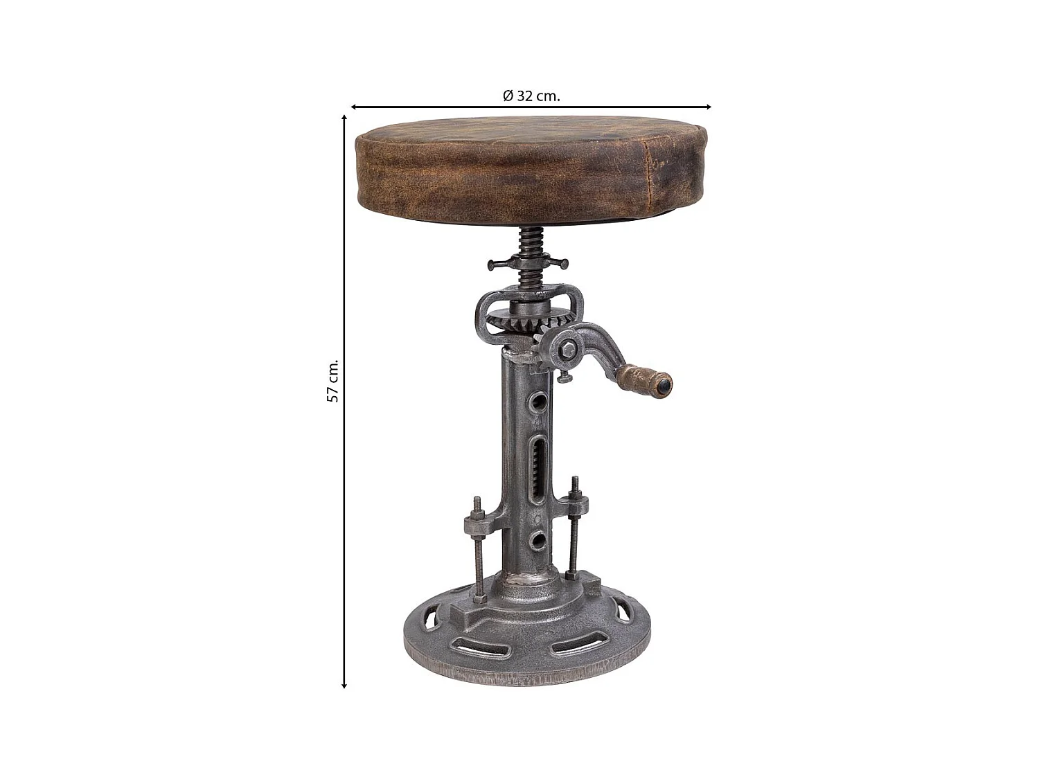 Taburete de metal y piel marrón 32x32x57