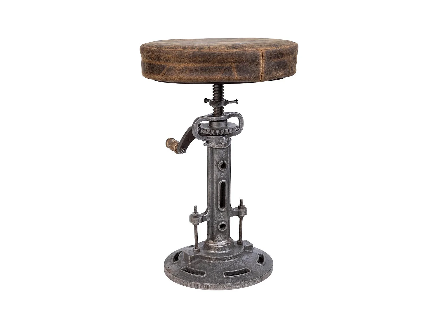 Taburete de metal y piel marrón 32x32x57