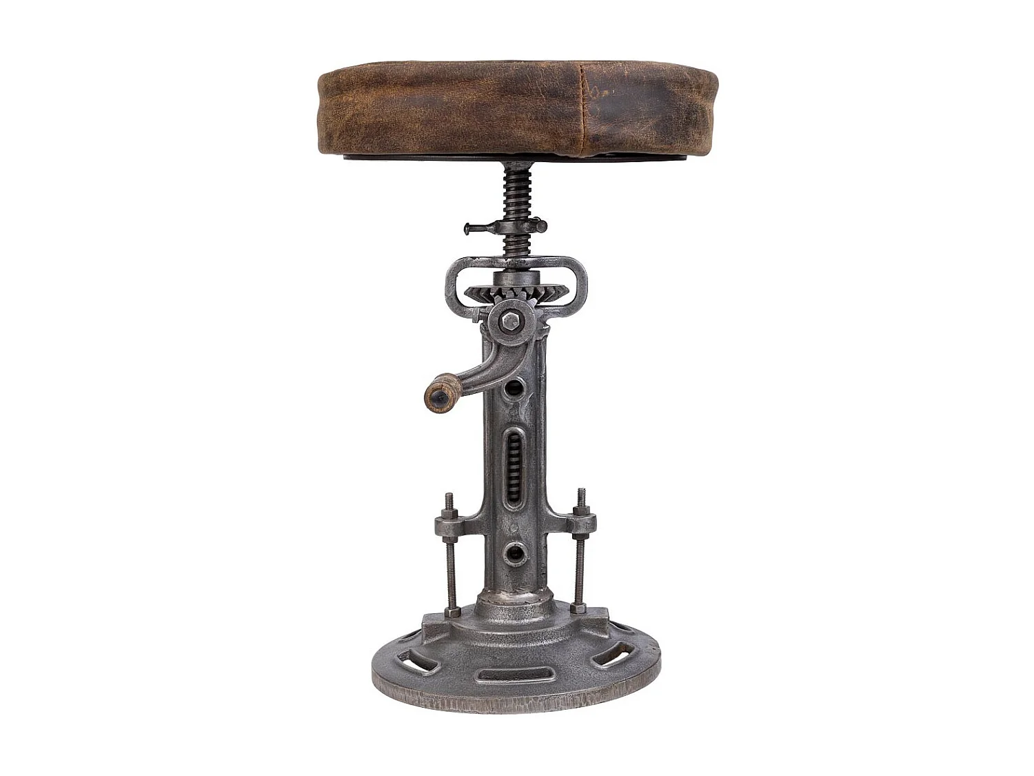 Taburete de metal y piel marrón 32x32x57