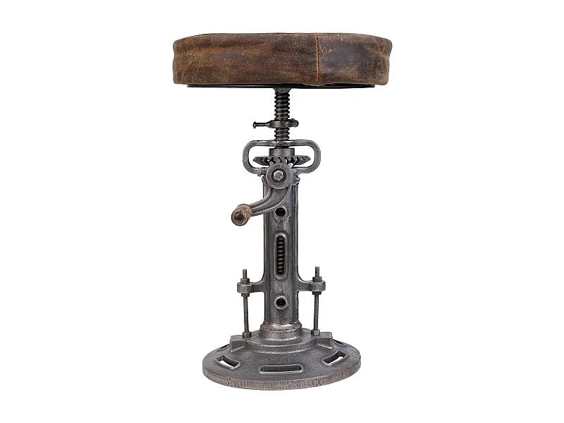 Tabouret en métal et cuir marron 32x32x57h