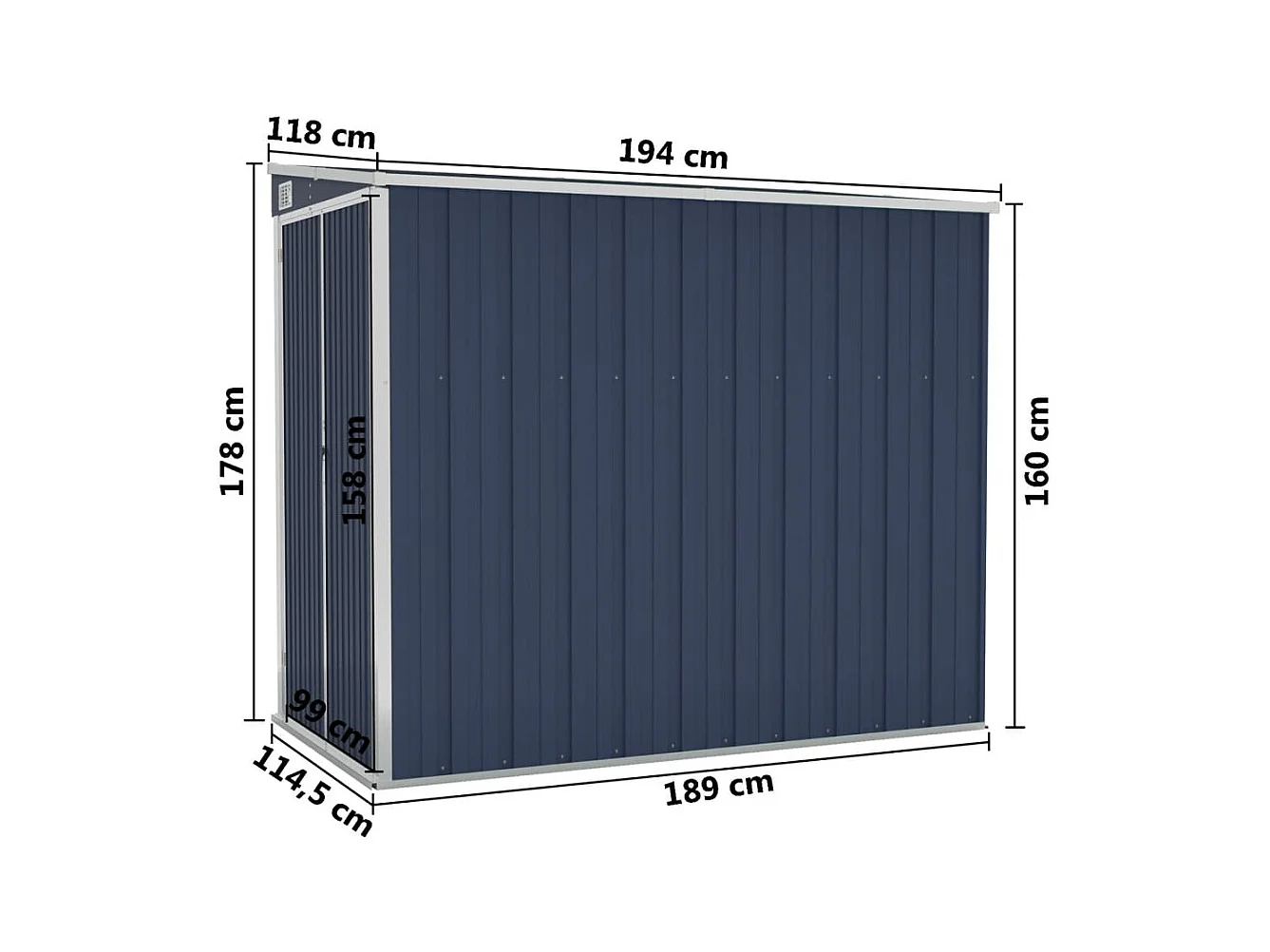 Abri de jardin mural Anthracite 118x194x178 Acier