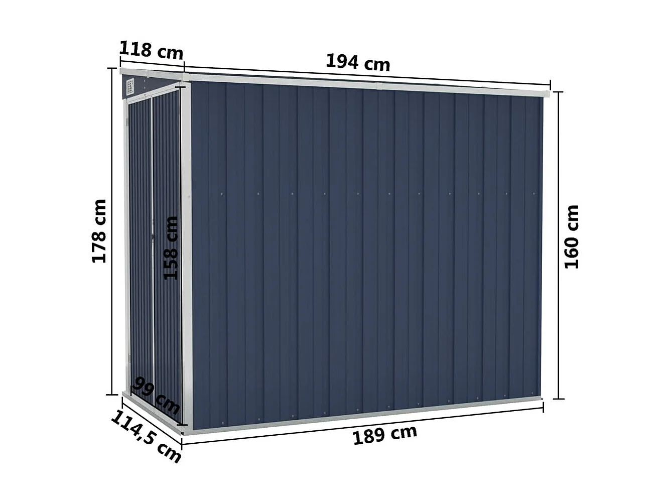 Abri de jardin mural Anthracite 118x194x178 Acier