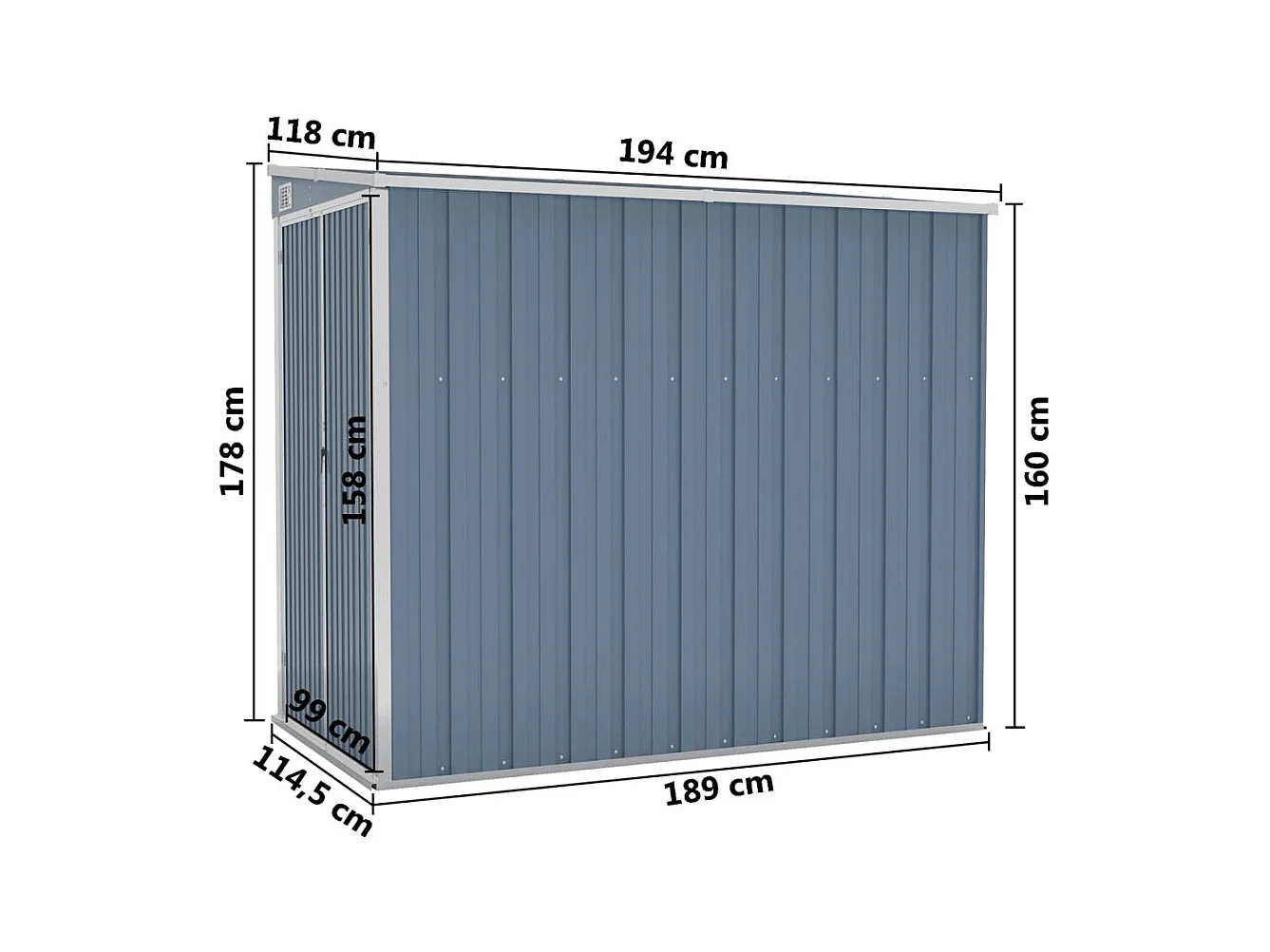 Abri de jardin mural Gris 118x194x178 Acier galvanisé