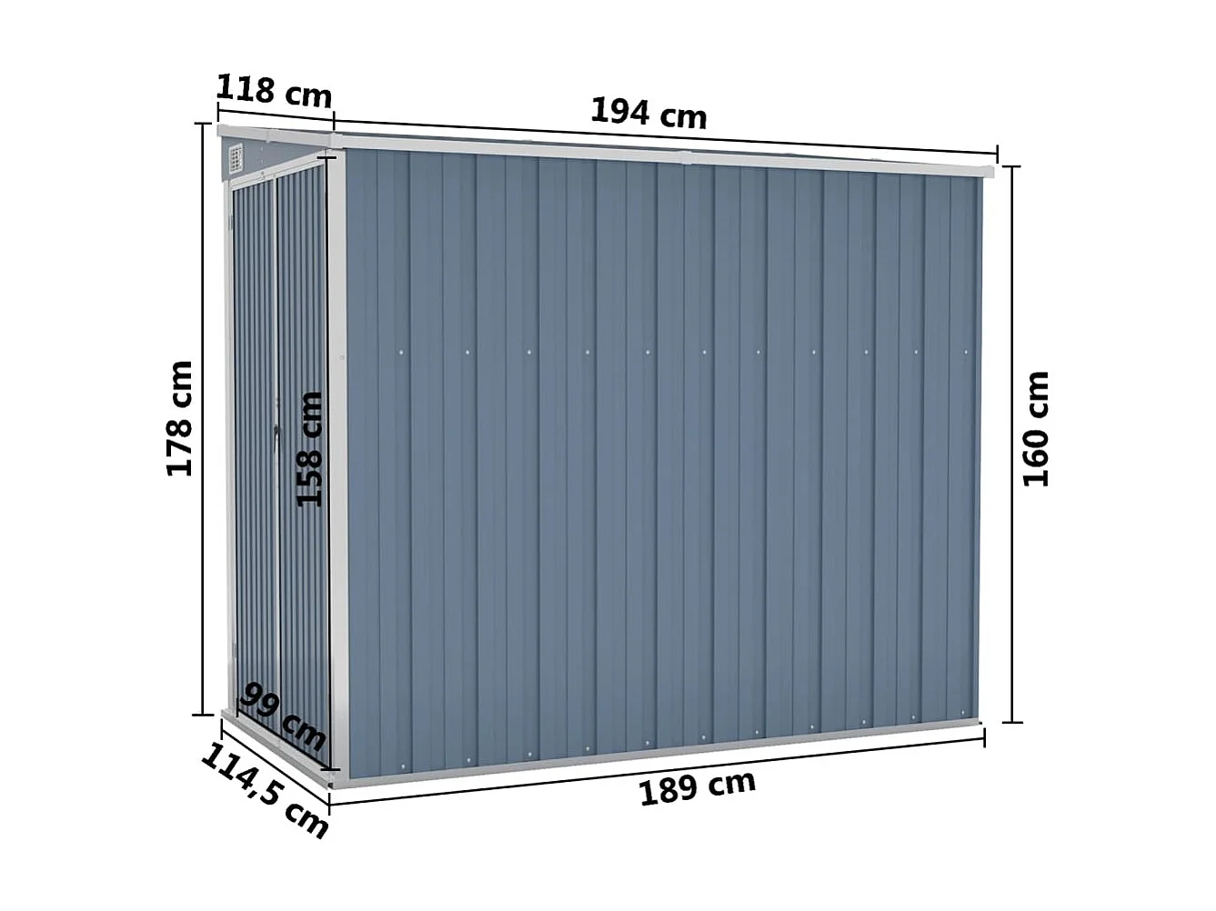 Abri de jardin mural Gris 118x194x178 Acier galvanisé