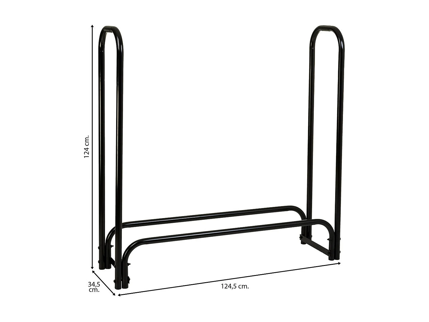 Étagère à bois de chauffage en métal noir 124x34x124h cm