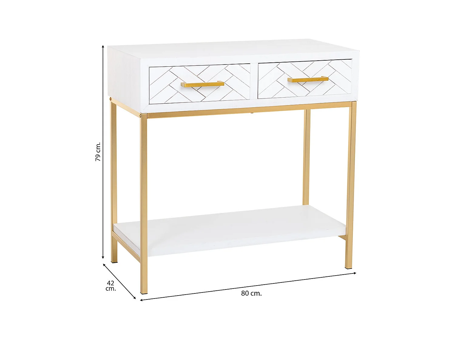 Meuble d'entrée avec 2 tiroirs, bois et métal, 80x42x79h cm