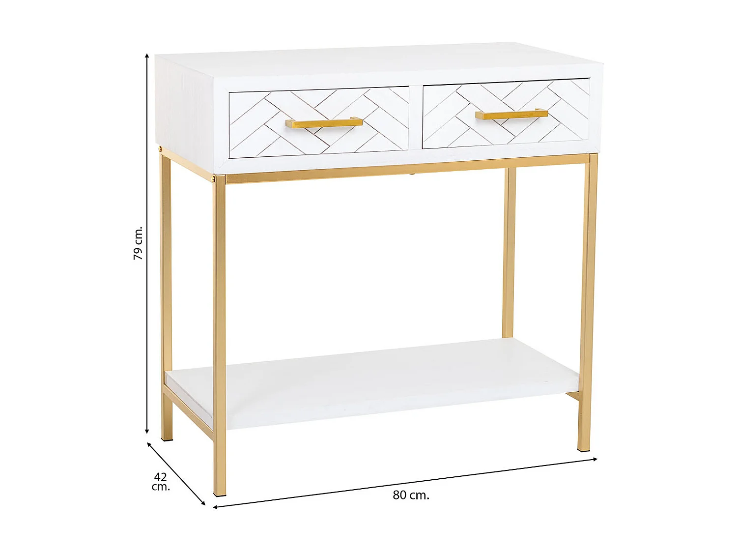 Mobile ingresso con 2 cassetti, legno e metallo, 80x42x79h cm