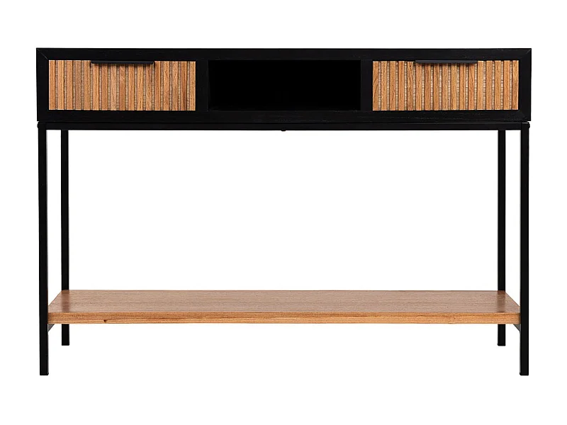 Corredor com duas gavetas, madeira e metal, 120x40x69h cm