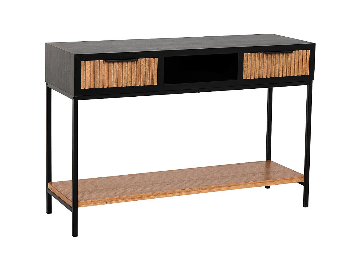 Corredor com duas gavetas, madeira e metal, 120x40x69h cm