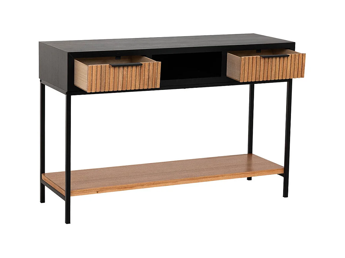 Corredor com duas gavetas, madeira e metal, 120x40x69h cm