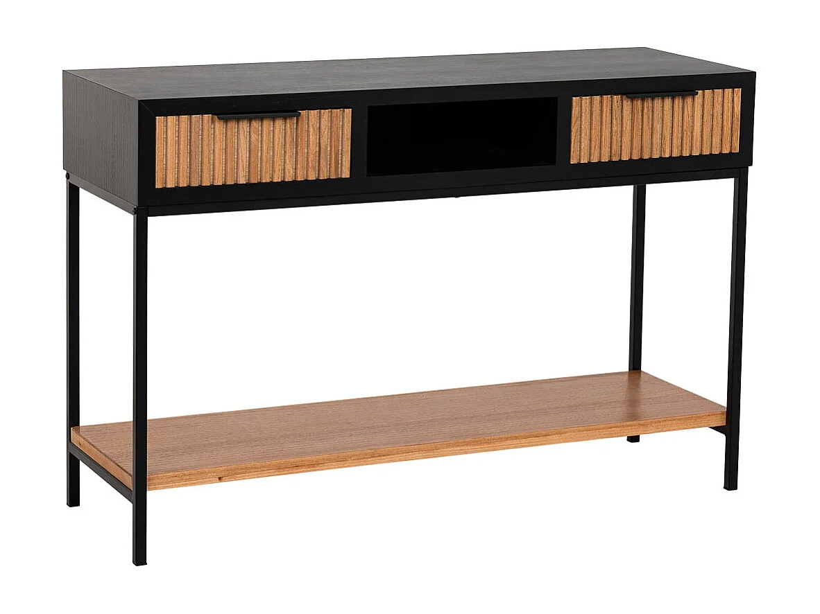 Corredor com duas gavetas, madeira e metal, 120x40x69h cm