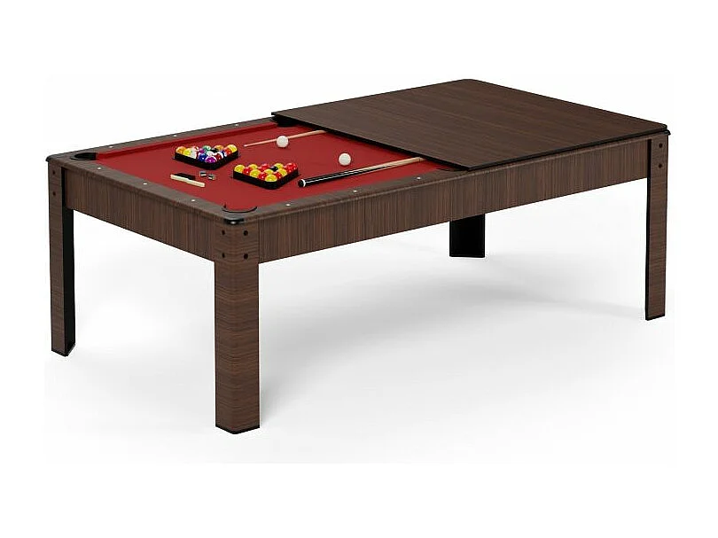 Billard Américain convertible table 8 places KITBILL 7Ft- 226,5 x 126,5 x 80cm Plateau dînatoire et accessoires inclus - Marron