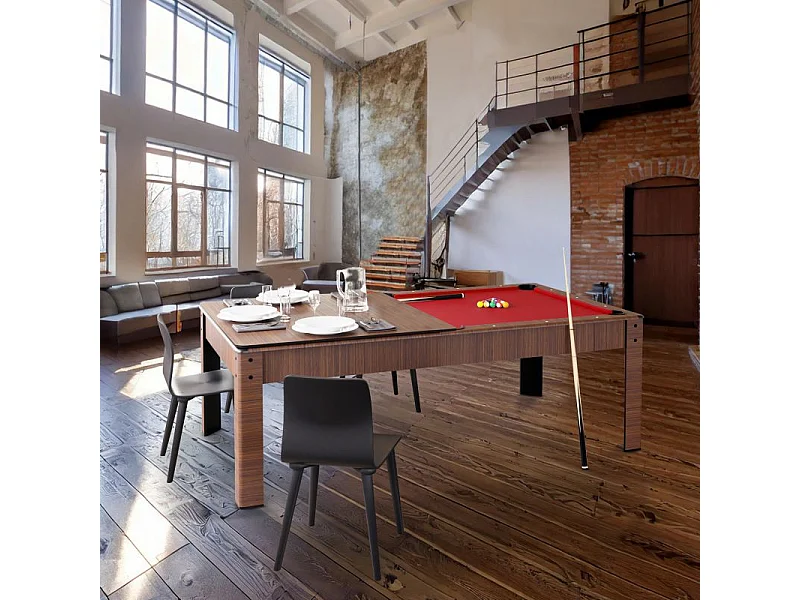 Billard Américain convertible table 8 places KITBILL 7Ft- 226,5 x 126,5 x 80cm Plateau dînatoire et accessoires inclus - Marron