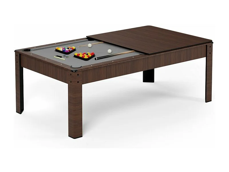 Billard Américain convertible table 8 places KITBILL 7Ft- 226,5 x 126,5 x 80cm Plateau dînatoire et accessoires inclus - Marron