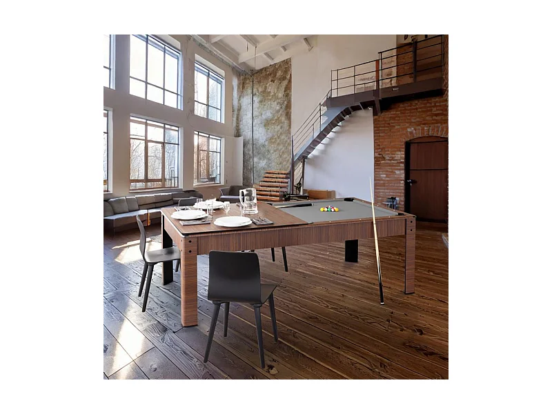 Billard Américain convertible table 8 places KITBILL 7Ft- 226,5 x 126,5 x 80cm Plateau dînatoire et accessoires inclus - Marron