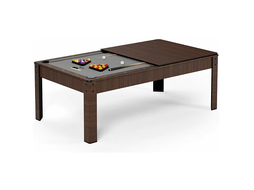 Billard Américain convertible table 8 places KITBILL 7Ft- 226,5 x 126,5 x 80cm Plateau dînatoire et accessoires inclus - Marron