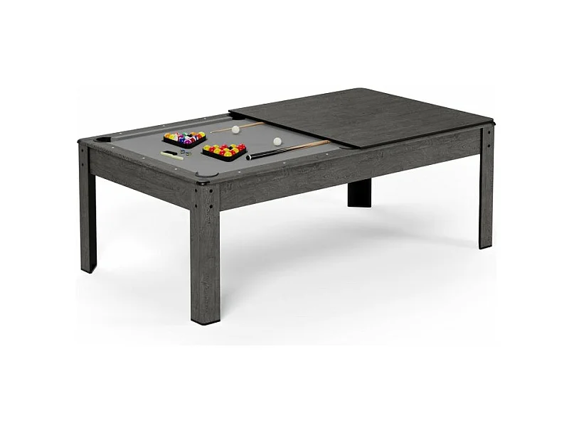 Billard Américain convertible table 6 places KITBILL 6Ft - 206,5 x 116,5 x 80 cm Plateau dînatoire et accessoires inclus - Gris