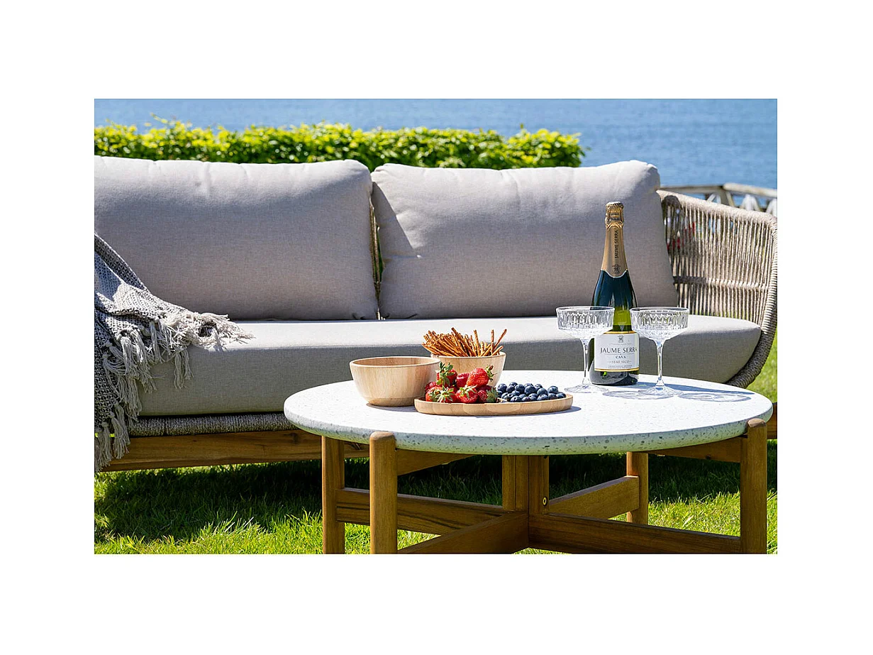 Terracina table basse Ø85cm naturel, blanche.