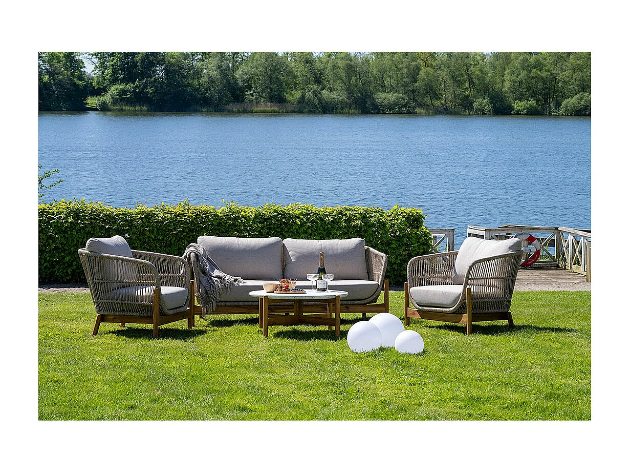 Terracina table basse Ø85cm naturel, blanche.