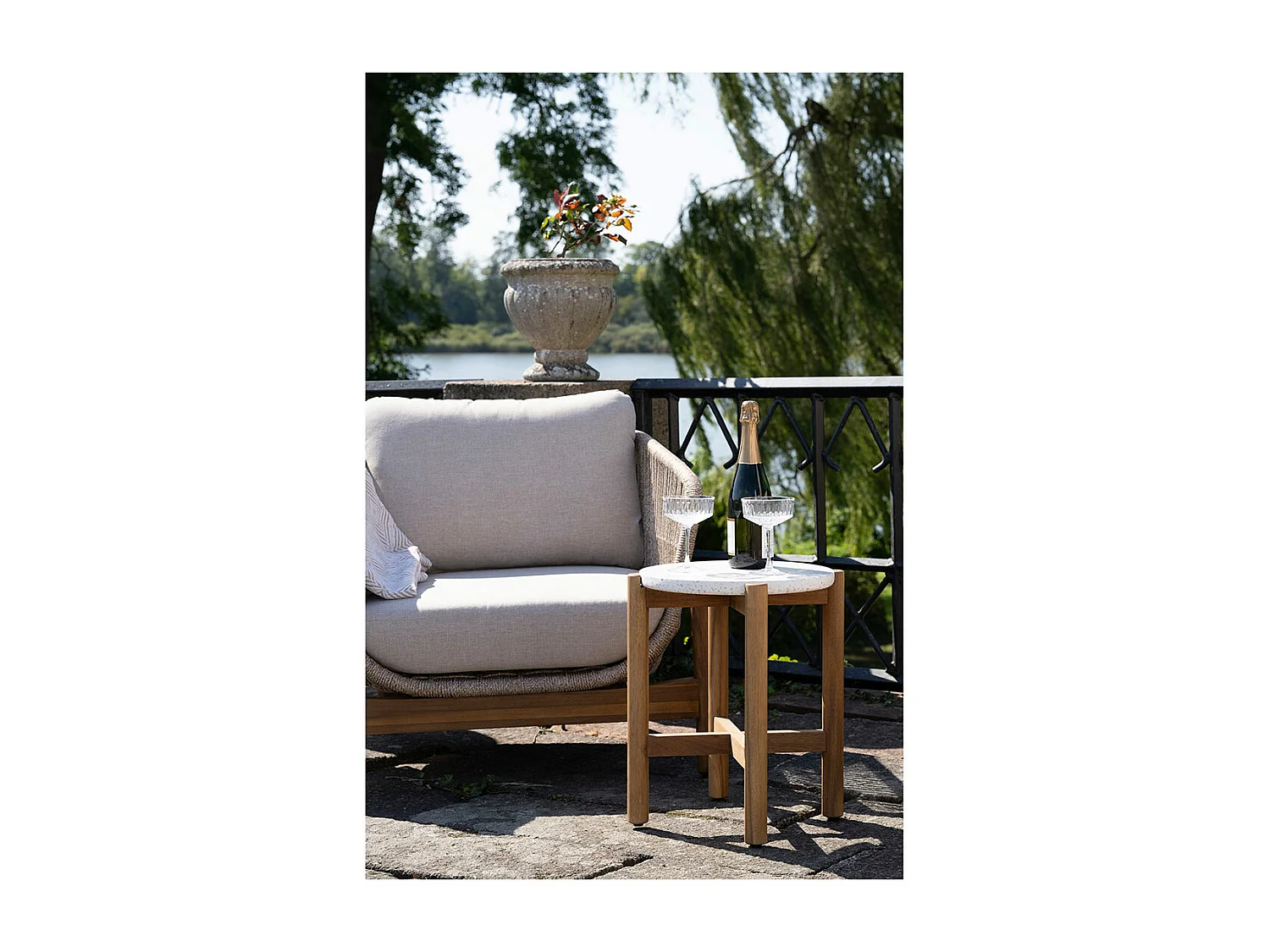 Terracina Zijtafel Ø37cm natuur, wit.