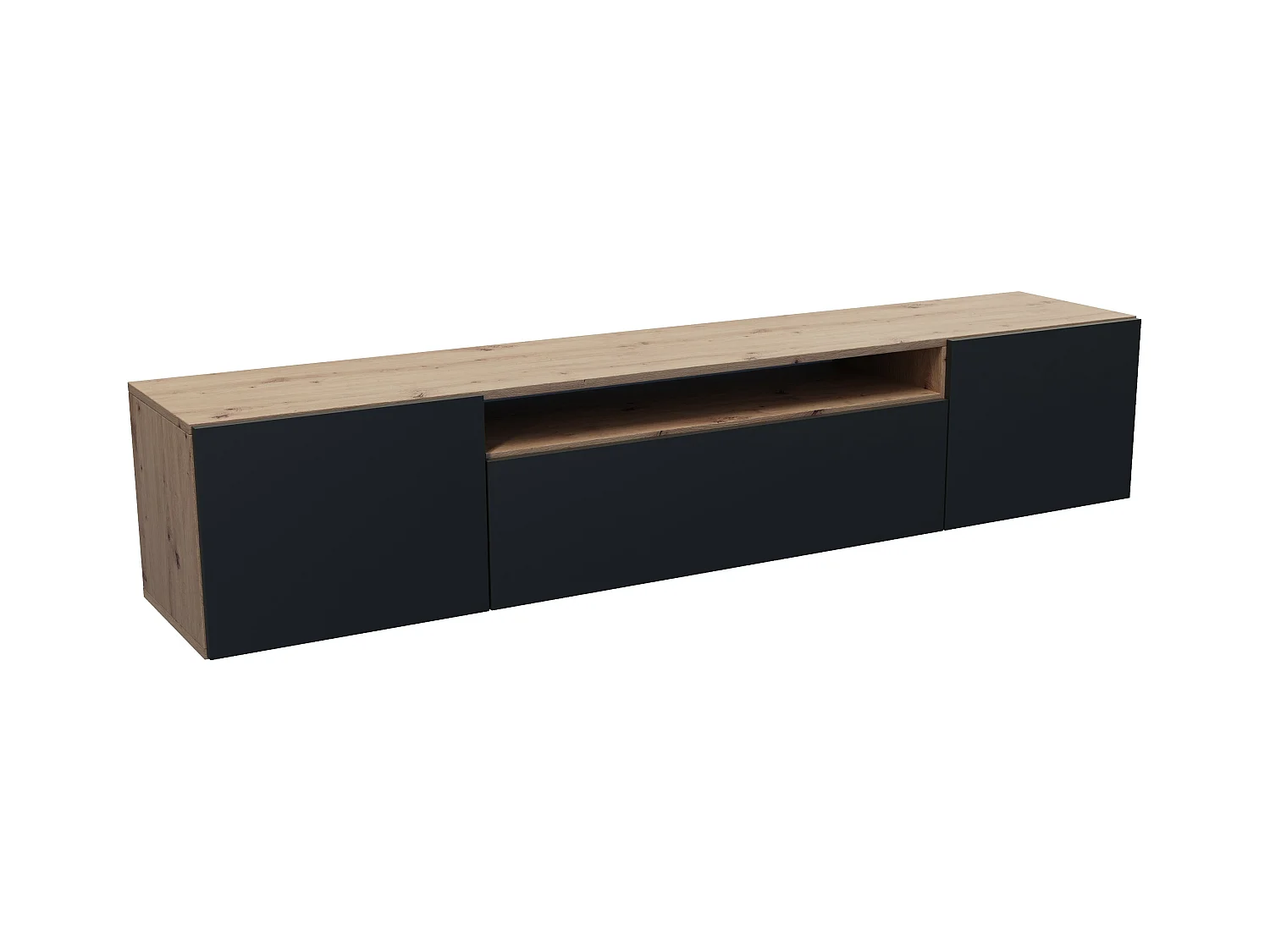 TV-Schrank Leo Fernsehschrank TV-Lowboard 200 cm Design dreitürig Wohnzimmer Wandmontage (Farbe: eiche artisan und schwarz )