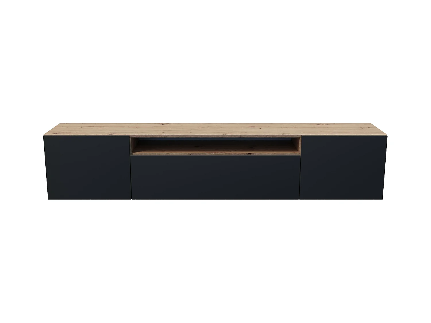 TV-Schrank Leo Fernsehschrank TV-Lowboard 200 cm Design dreitürig Wohnzimmer Wandmontage (Farbe: eiche artisan und schwarz )
