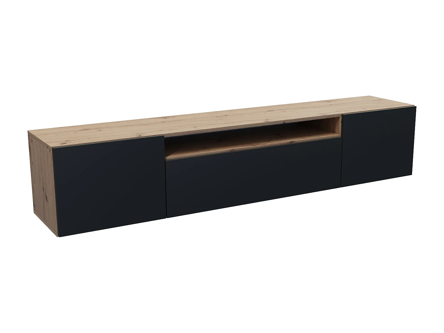 TV-Schrank Leo Fernsehschrank TV-Lowboard 200 cm Design dreitürig Wohnzimmer Wandmontage (Farbe: eiche artisan und schwarz )