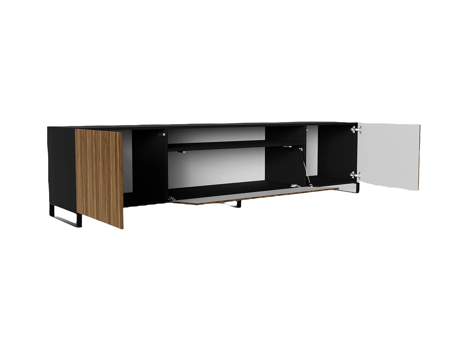 TV-Schrank Mio III Fernsehschrank TV-Lowboard 200 cm vertikal gefräste Fronten modernes Design dreitürig Wohnzimmer (Farbe: schwarz, catania )