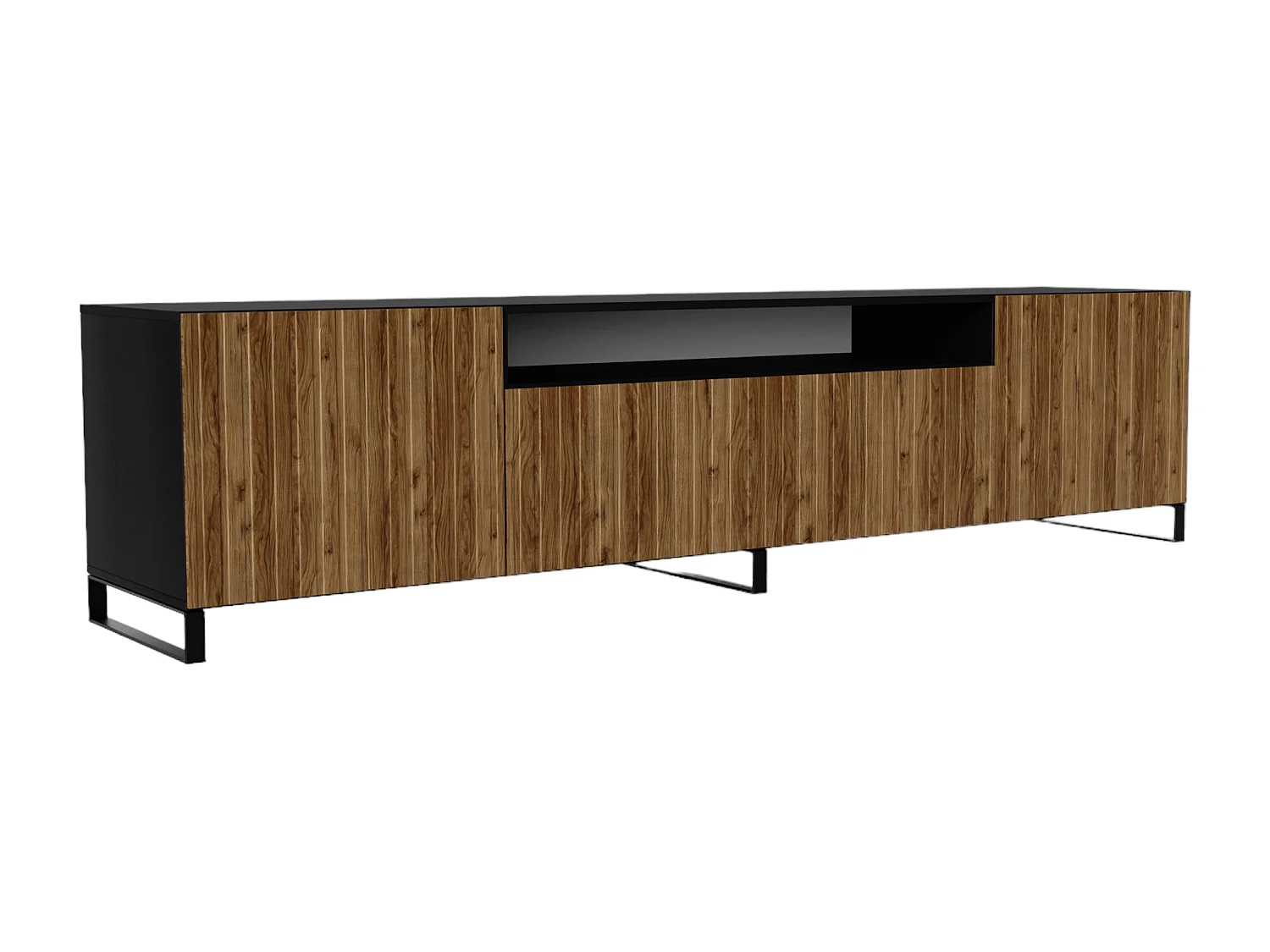 TV-Schrank Mio III Fernsehschrank TV-Lowboard 200 cm vertikal gefräste Fronten modernes Design dreitürig Wohnzimmer (Farbe: schwarz, catania )