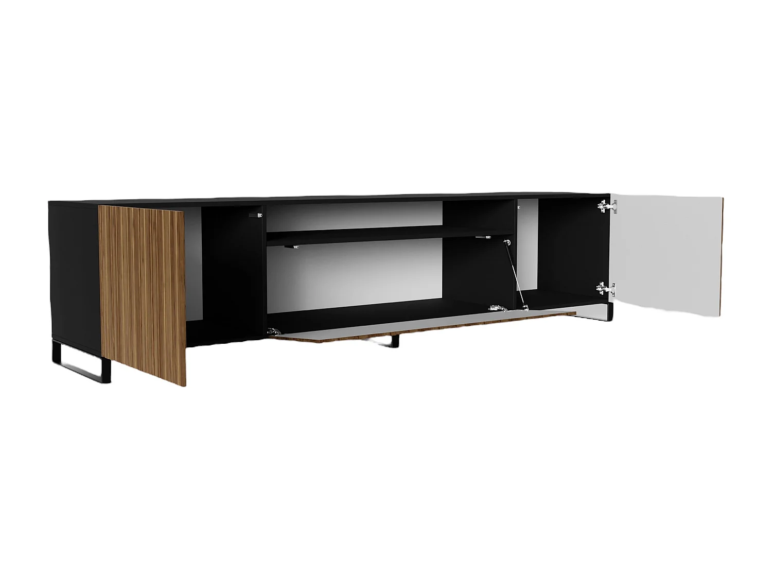 TV-Schrank Mio III Fernsehschrank TV-Lowboard 200 cm vertikal gefräste Fronten modernes Design dreitürig Wohnzimmer (Farbe: schwarz, catania )