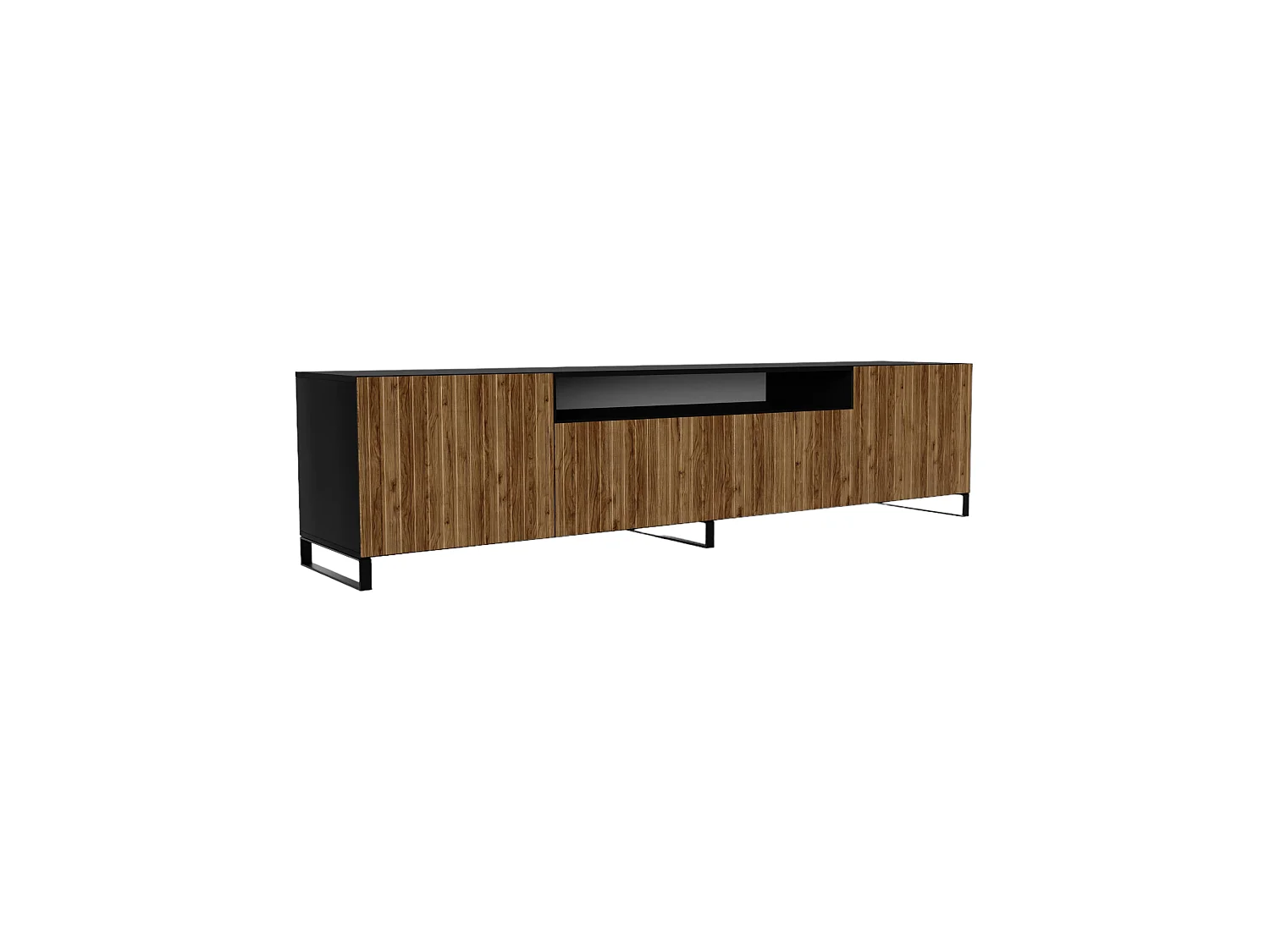 TV-Schrank Mio III Fernsehschrank TV-Lowboard 200 cm vertikal gefräste Fronten modernes Design dreitürig Wohnzimmer (Farbe: schwarz, catania )