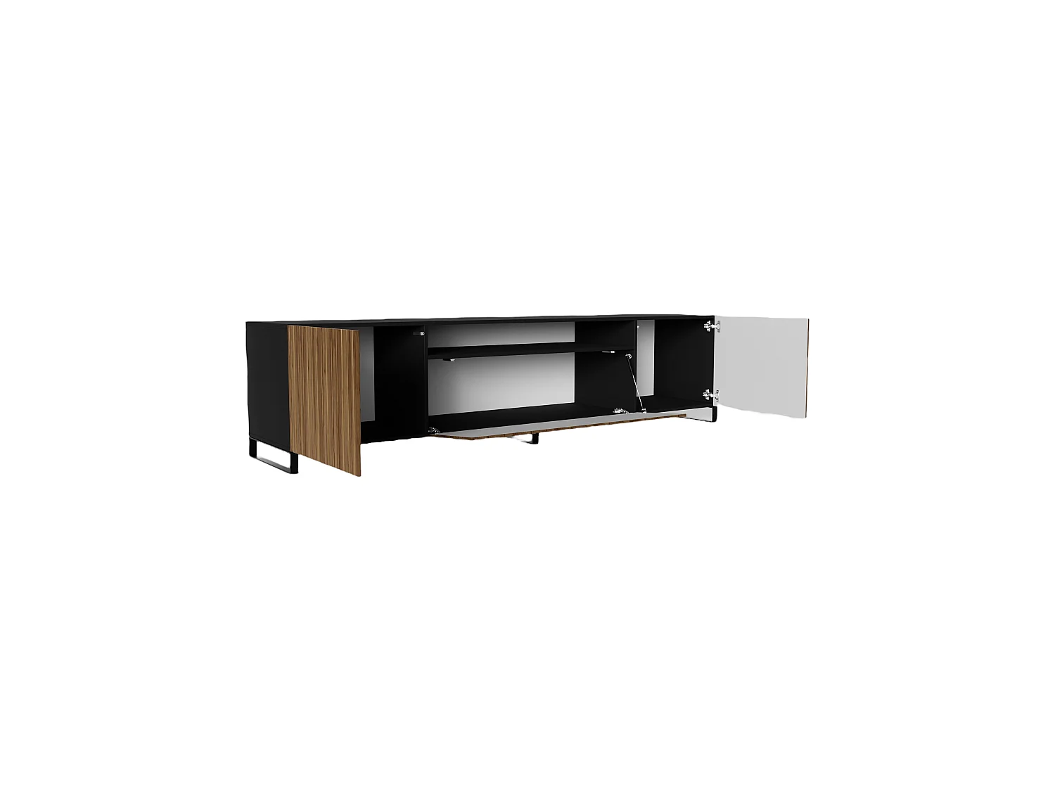 TV-Schrank Mio III Fernsehschrank TV-Lowboard 200 cm vertikal gefräste Fronten modernes Design dreitürig Wohnzimmer (Farbe: schwarz, catania )