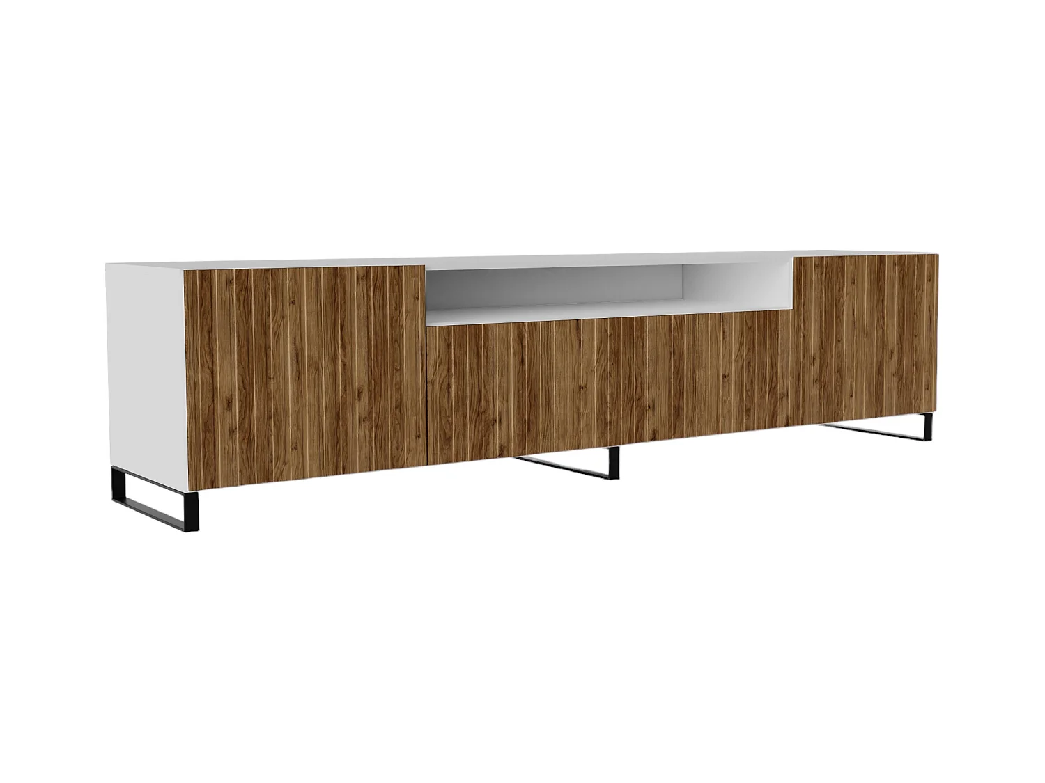 TV-Schrank Mio III Fernsehschrank TV-Lowboard 200 cm vertikal gefräste Fronten modernes Design dreitürig Wohnzimmer (Farbe: weiß, catania )