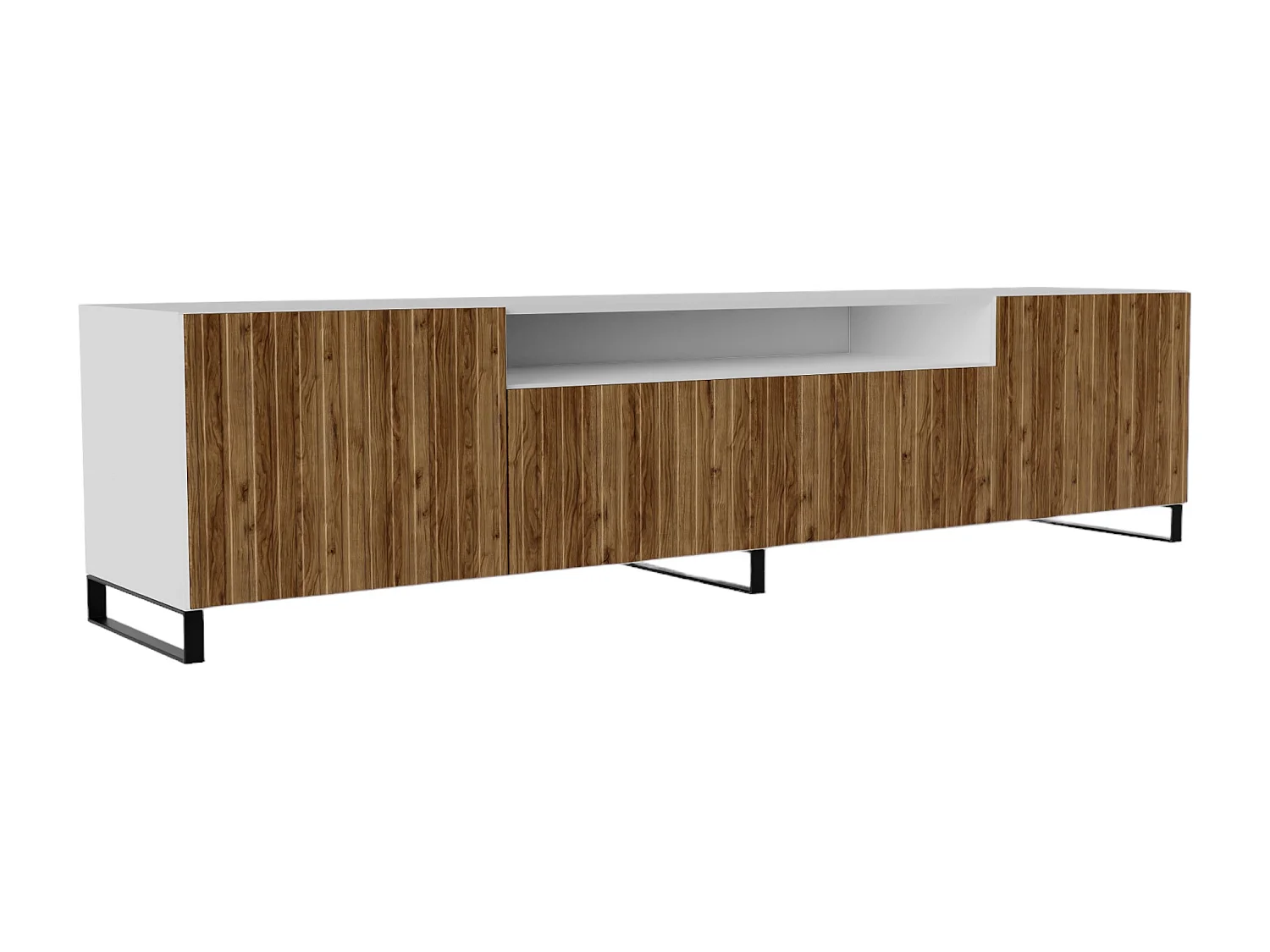 TV-Schrank Mio III Fernsehschrank TV-Lowboard 200 cm vertikal gefräste Fronten modernes Design dreitürig Wohnzimmer (Farbe: weiß, catania )